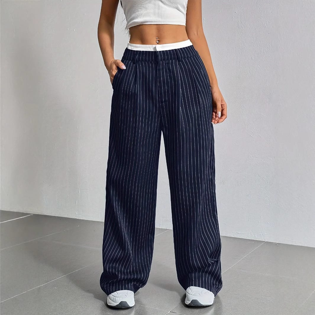 Pantalon dama para de elefante trama rayas cortadas
